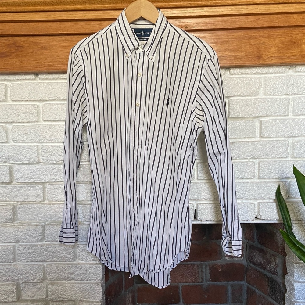 LAST CALL - Ralph Lauren Masculine White Navy Striped Button Down Shirt